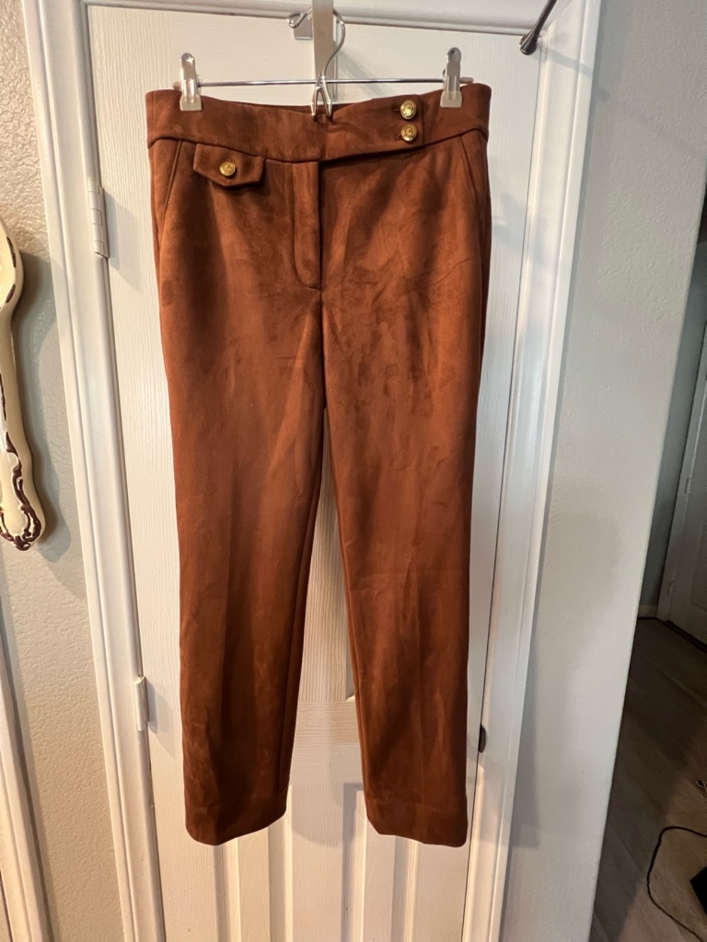 White House Black Market Rust Brown Faux-Suede Straight Trousers